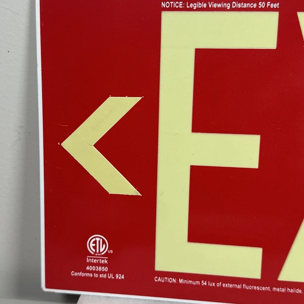 Red Photoluminescent Exit Sign - UL 924 Approved Aluminum - Part ULR-050